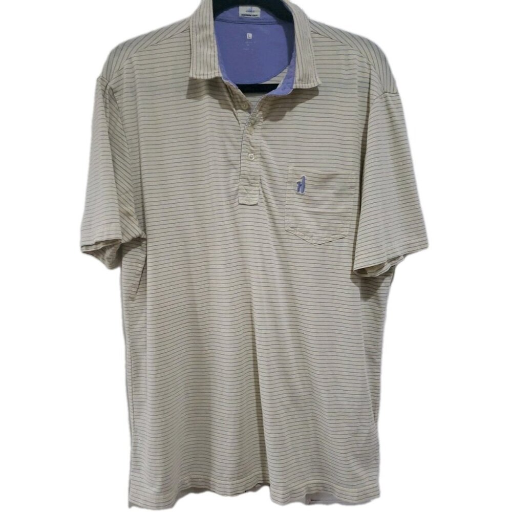 JOHNNIE-O Polo Golf Shirt Mens Striped 100% Cotton Longboarder Canary Sz L